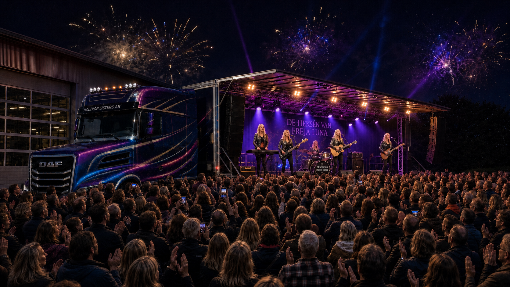 Aftenkoncert på den udfoldede scene med publikum og fyrværkeri